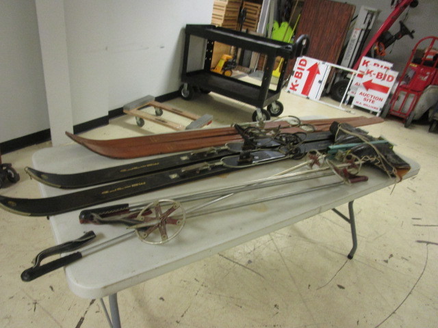 lot 911 image: VINTAGE CROSS-COUNTRY SKIES, POLES AND BOOTS
