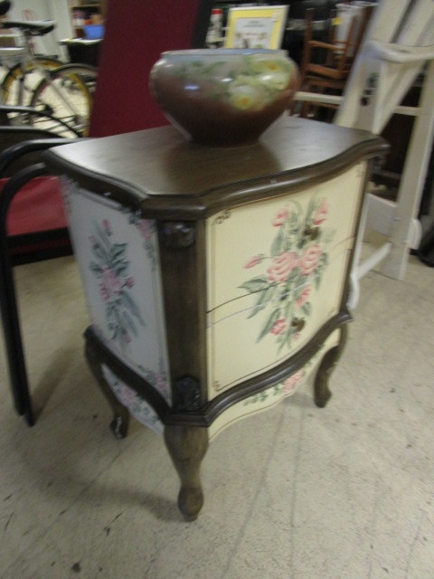 lot 126 image: TWO DRAWER FLORAL CABINET AND A HENRY 1907 PORCELAIN BOWL