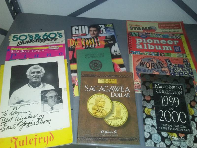 lot 247 image: Stamp, coin, diecast collecting books and more.
