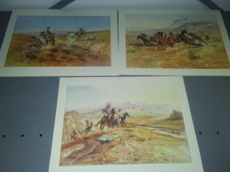 lot 284 image: 3 - C. M. Russell Prints. Suitable for framing.