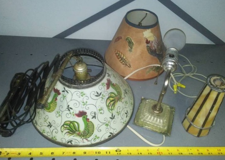 lot 326 image: Vintage wall mount lamps and shades.