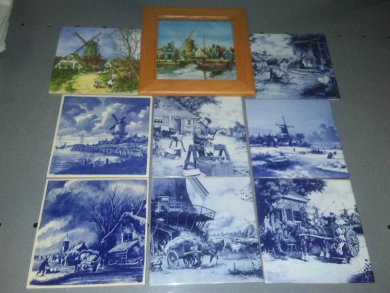lot 345 image: 9 Dutch tiles, 6 x 6, handmade, Deft in Holland.