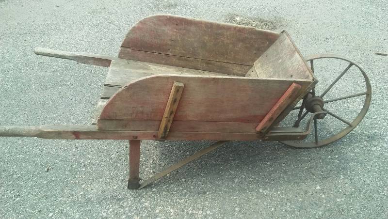 lot 368 image: Antique wood wheelbarrow.