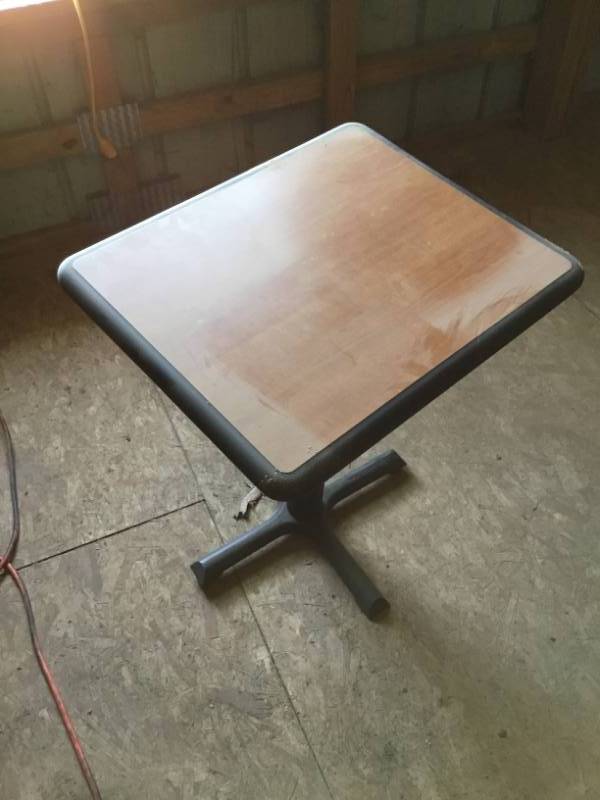 lot 26 image: Small wooden table, Metal base.