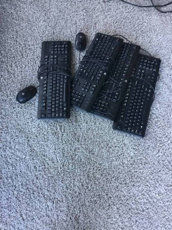 lot 165 image: 4 HP keyboards and 2 HP mice.