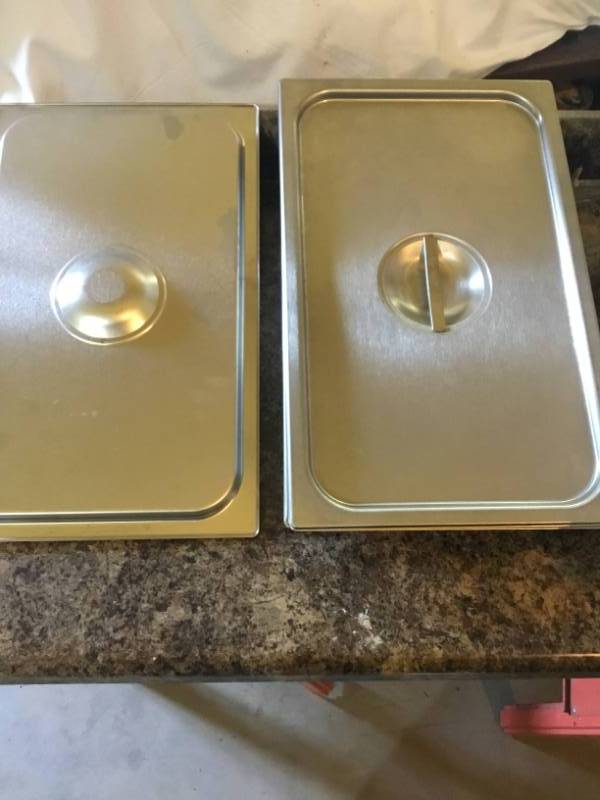 lot 183 image: Lot of 5 stainless steel lids full size. New