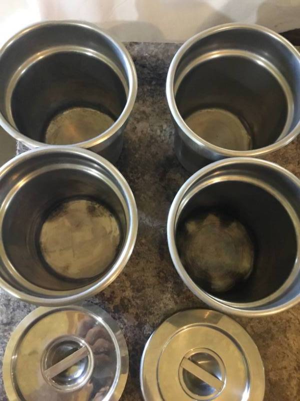lot 196 image: 4 stainless steel soup pots 2 lids