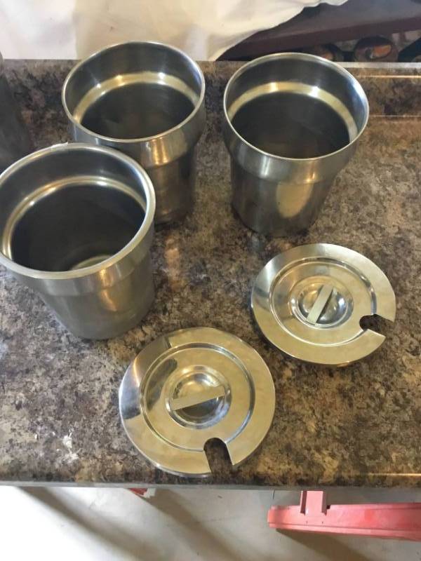 lot 200 image: 3 stainless steel soup pots 2 lids