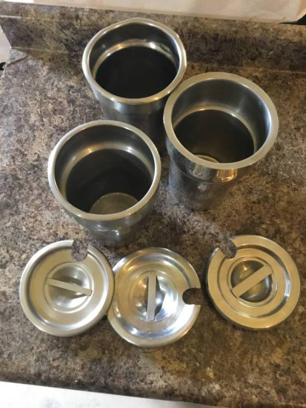 lot 201 image: 3 stainless steel soup pots 3 lids