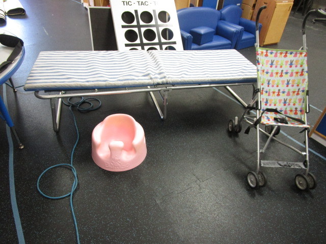 lot 170 image: COT, BOOSTER SEAT AND STROLLER