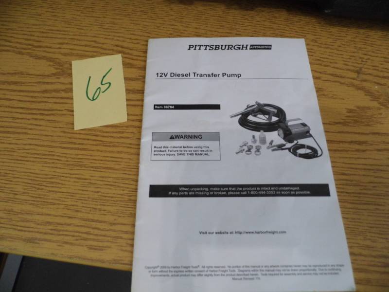 lot 65 image: Pittsburgh 12V Diesel Transfer Pump