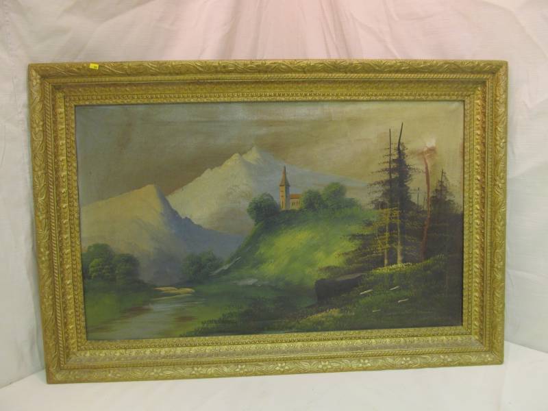 lot 201 image: Beautiful Vintage Oil Canvas Painting