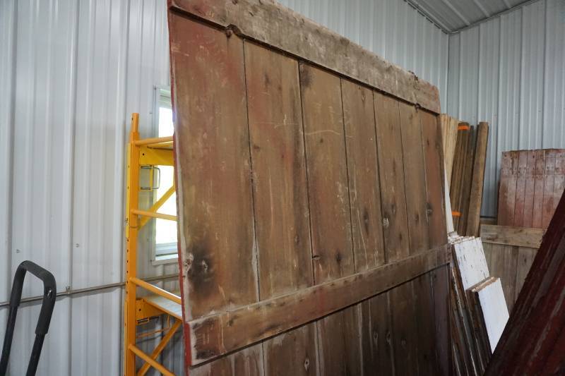 lot 14 image: Lot of 2 - Reclaimed Barn Wood Large Barn Sliding Doors With Track & Roller