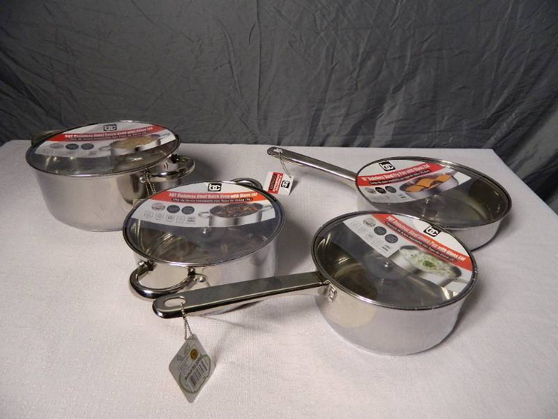 lot 25 image: New Stainless Steel PotsPans with Glass Lids
