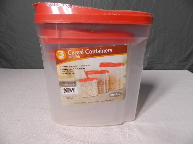 lot 27 image: 3 New Cereal Containers with Lids