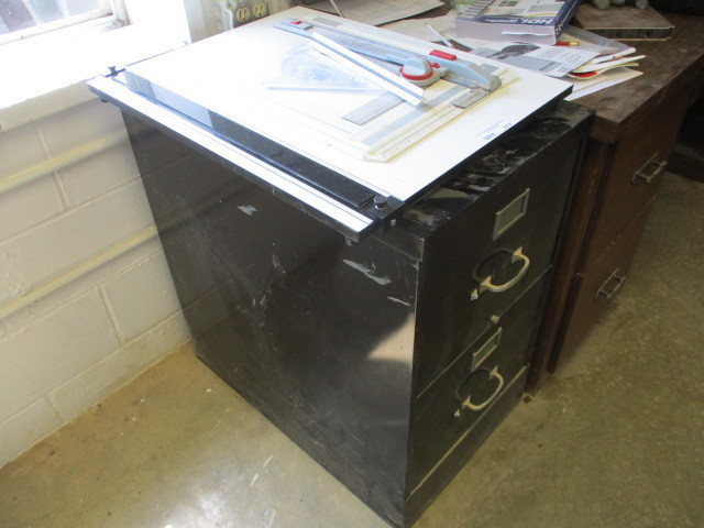 lot 212 image: File cabinet and drafting tools