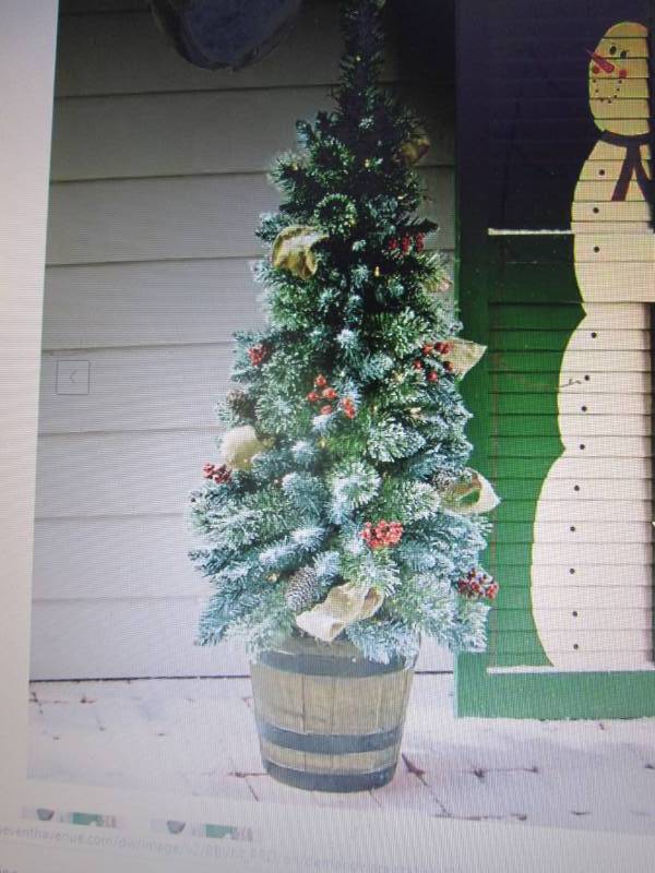 lot 219 image: Cashmere Lit Tree in Barrel Pot- un...