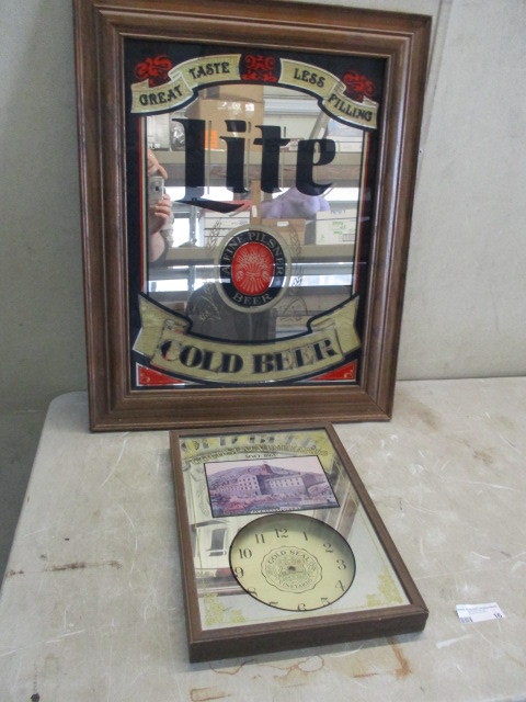 lot 16 image: Lite Beer Mirror and Gold Seal Clock Housing