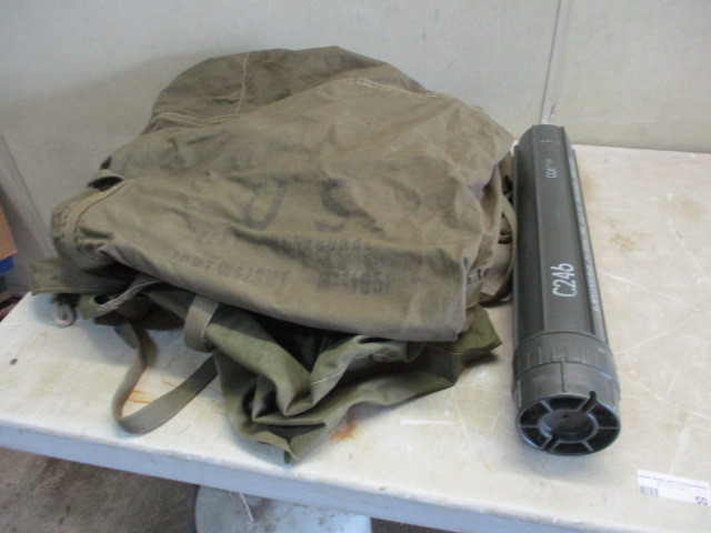 lot 50 image: Korean War Era Tent Cover & Mortar Case