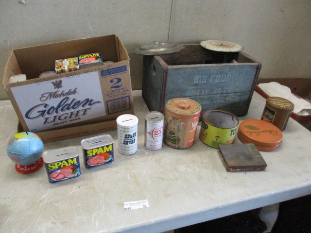 lot 57 image: Coin banks and other collectible tins