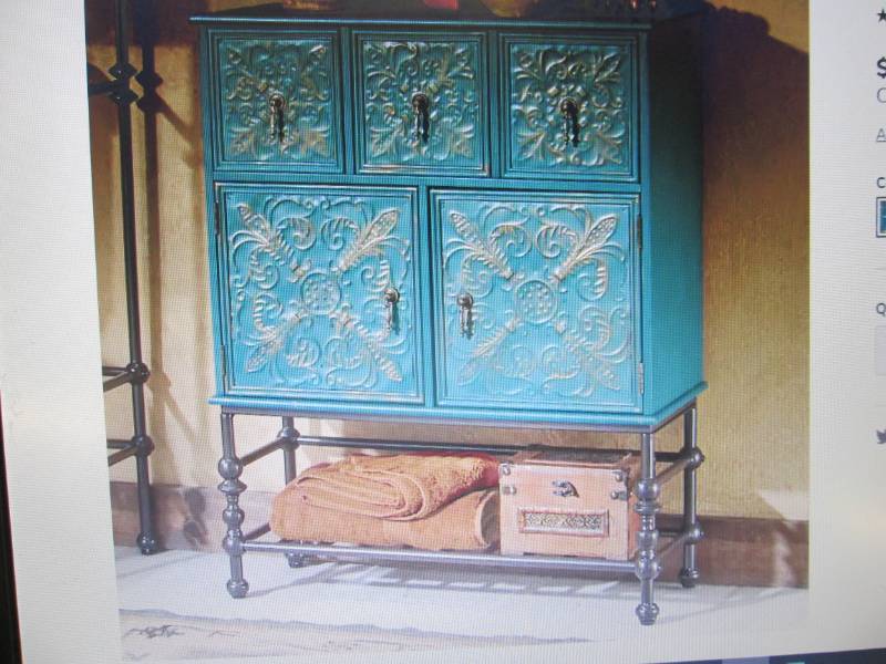 lot 22 image: Embossed Floral Bath Cabinet open b...