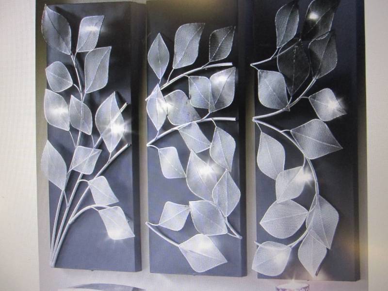lot 33 image: 3-Panel Lit Leaves Wall Art open bo...