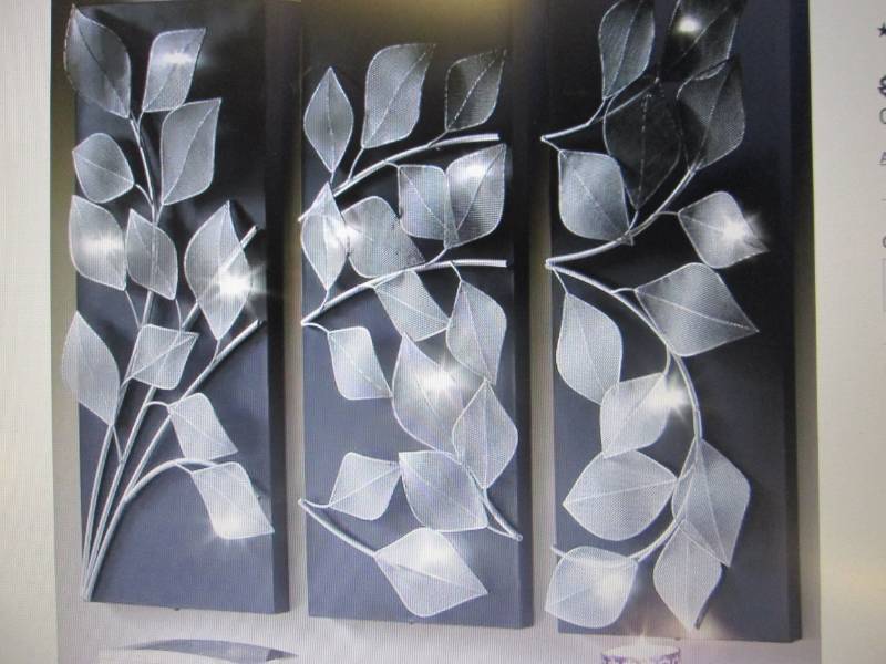 lot 42 image: 3-Panel Lit Leaves Wall Art open bo...
