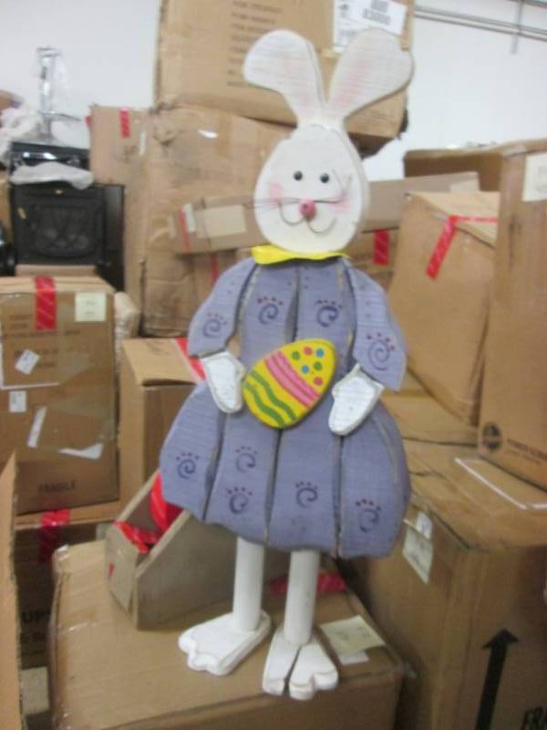 lot 61 image: Wooden Easter Rabbit open box , Dam...