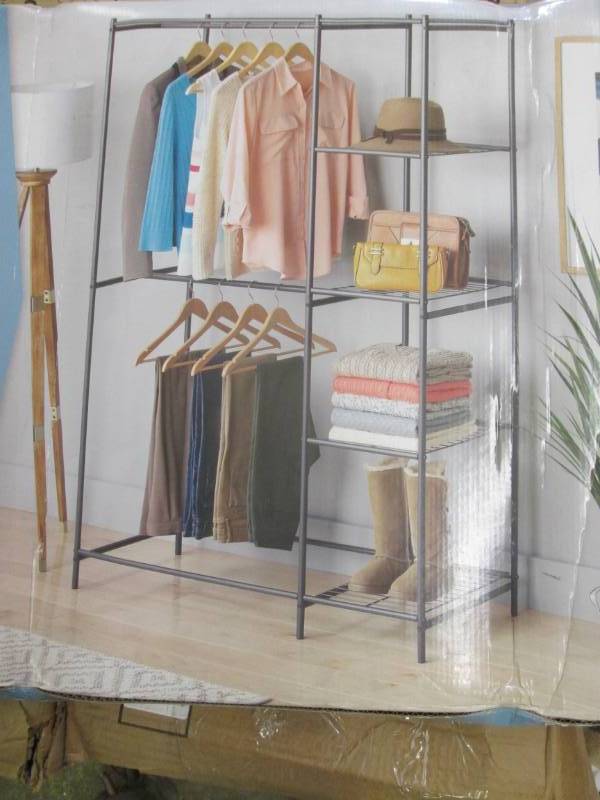 lot 218 image: Whitmor Gunmetal Double Rod Closet...