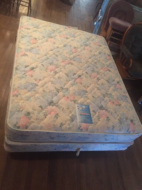lot 8 image: Queen Size Bed Frame, Box Spring and Mattress