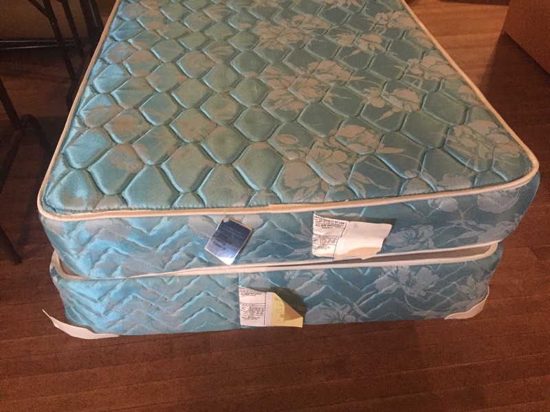 lot 19 image: Twin Size Bed Frame, Box Spring and Mattress