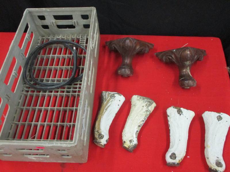 lot 103 image: Old Cast Iron feet and Wood feet