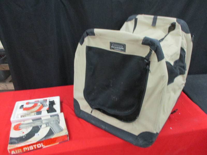 lot 105 image: Collasible Dog Kennel and Air Piston needs Cleaning zipper does not work on one side
