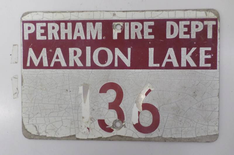 lot 67 image: Vintage Perham Fire Department Marion Lake 136 Sign