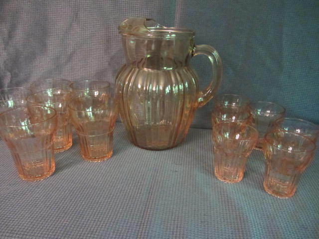Pink Depr Pitcher, Tumblers