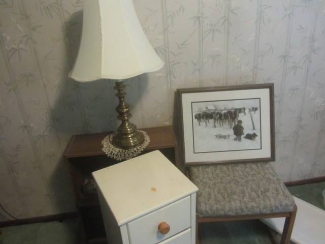 Chair, Lamp, Print, Nightstand