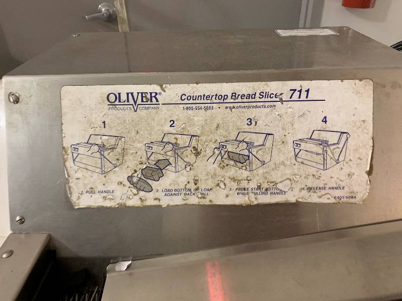 lot 24 image: Oliver Bread Slicer complete wstainless steel equipment stand, 37x23x32H