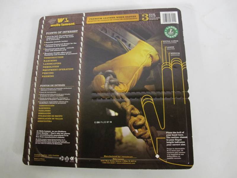 lot 36 image: Wells Lamont Premium Leather Work Gloves 3 Pair Pack - Large - NEW