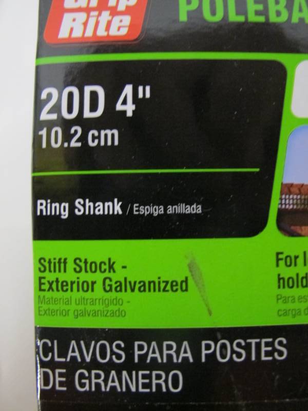 lot 49 image: Grip-Rite #7 x 4 in. 20-Penny Hot-Galvanized Ring Shank Pole Barn Nails (5 lb.-Pack)
