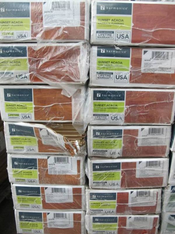 lot F11 image: 14 Boxes of 9 Planks Harmonics Sunset Acacia Laminate Flooring - Roughly 308 Sq Ft.