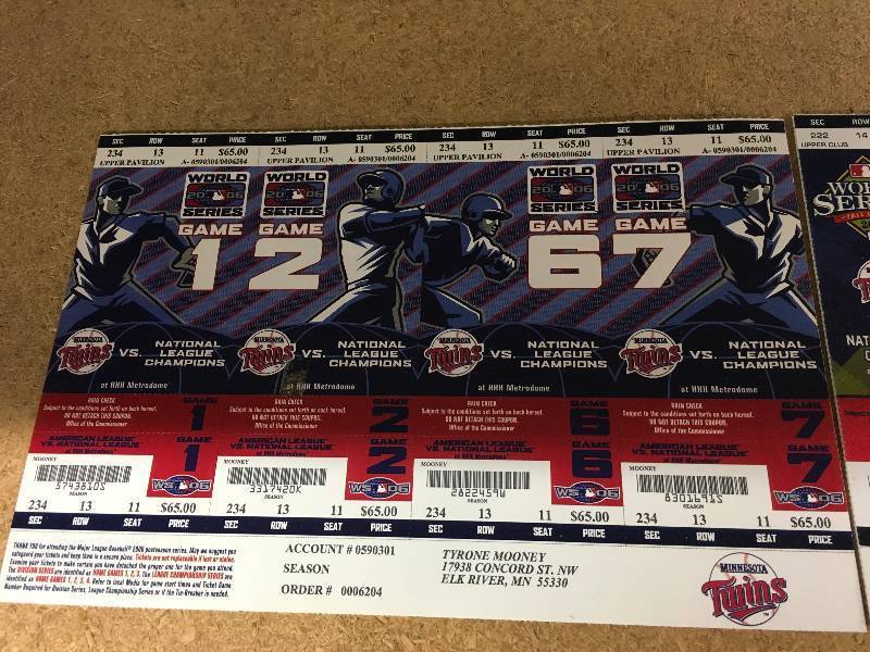 lot 83 image: Minnesota Twins 2006 World Series & 2008 World Series Tickets