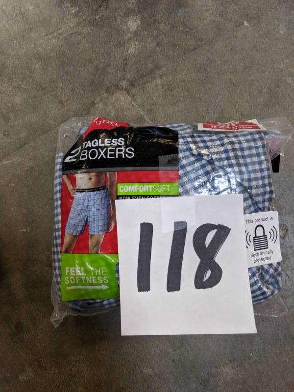 lot 118 image: Hanes Mens Red Label Exposed Elastic Boxers 2-pk blue plaid small NEW