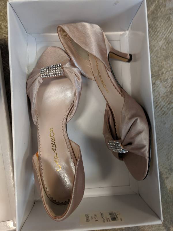 lot 98 image: Caparros Open Toe Sandals - SHARELLE - Nude Satin - 7.5 GREAT USED CONDITION