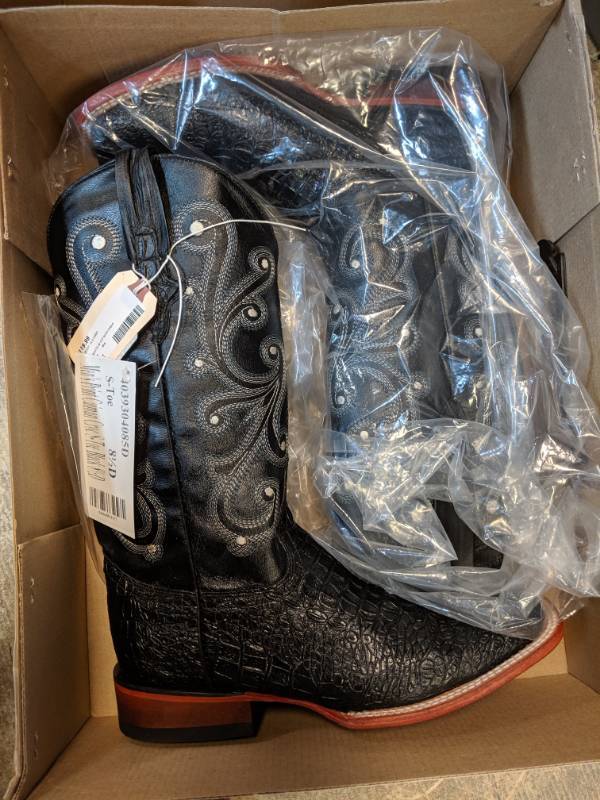 lot 105 image: Ferrini Mens Print Caiman Croc Square Toe Boots - BLACK - Sz 8.5 NEW
