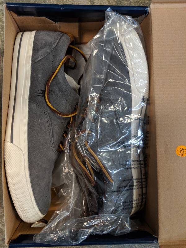 lot 101 image: Mens Polo Vaughn Sneaker - Charcoal Grey Sport Suede - Size 9.5 NEW WITH BOX