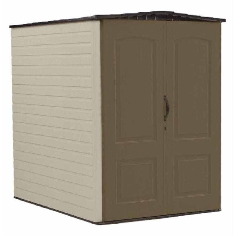 lot 9 image: Rubbermaid Big Max 5 ft. x 6 ft. Plastic Storage Shed, 1967672 - Missing 1 Roof Brace and Door Handle wlock