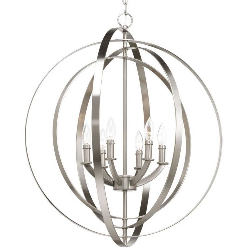 lot 88 image: Progress Lighting Equinox Brushed Nickel Multi-Light Transitional Cage Pendant P3963-09, New in Box.