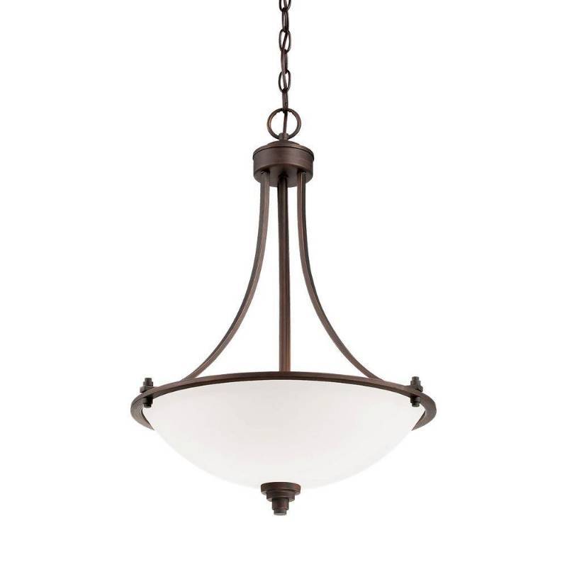 lot 53 image: Millennium Lighting 3-Light Rubbed Bronze Pendant with Etched White Glass 7273RBZ