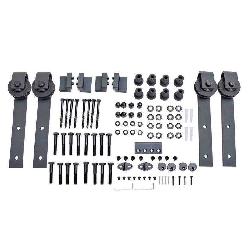 lot 301 image: Calhome 72 in. x 84 in. Unfinished Solid Core Knotty Pine Sliding Barn Door with Hardware Kit SWD11-MK-72(2)Door-K36(2)CNNT-MK(1)