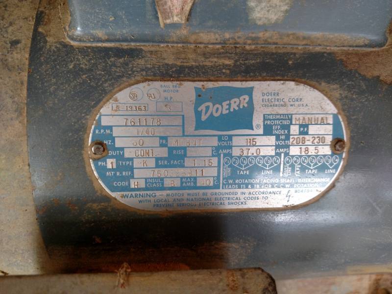 lot 169 image: 3 hp Electric Motor, 115 Volt...